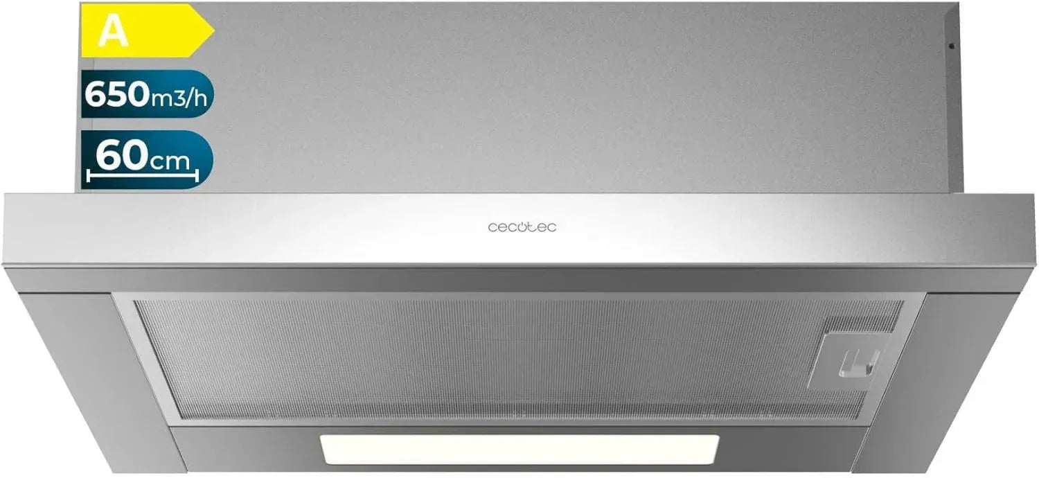 Hotte Aspirante Télescopique Inox 60cm - Puissance 650m³/h, Filtre Carbone