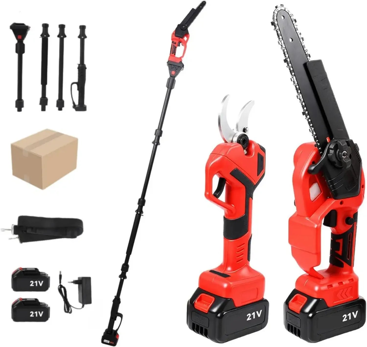 Outils de Jardin Polyvalents 4 en 1 : Tronçonneuse Télescopique et Sécateur Électrique, Batteries Incluses