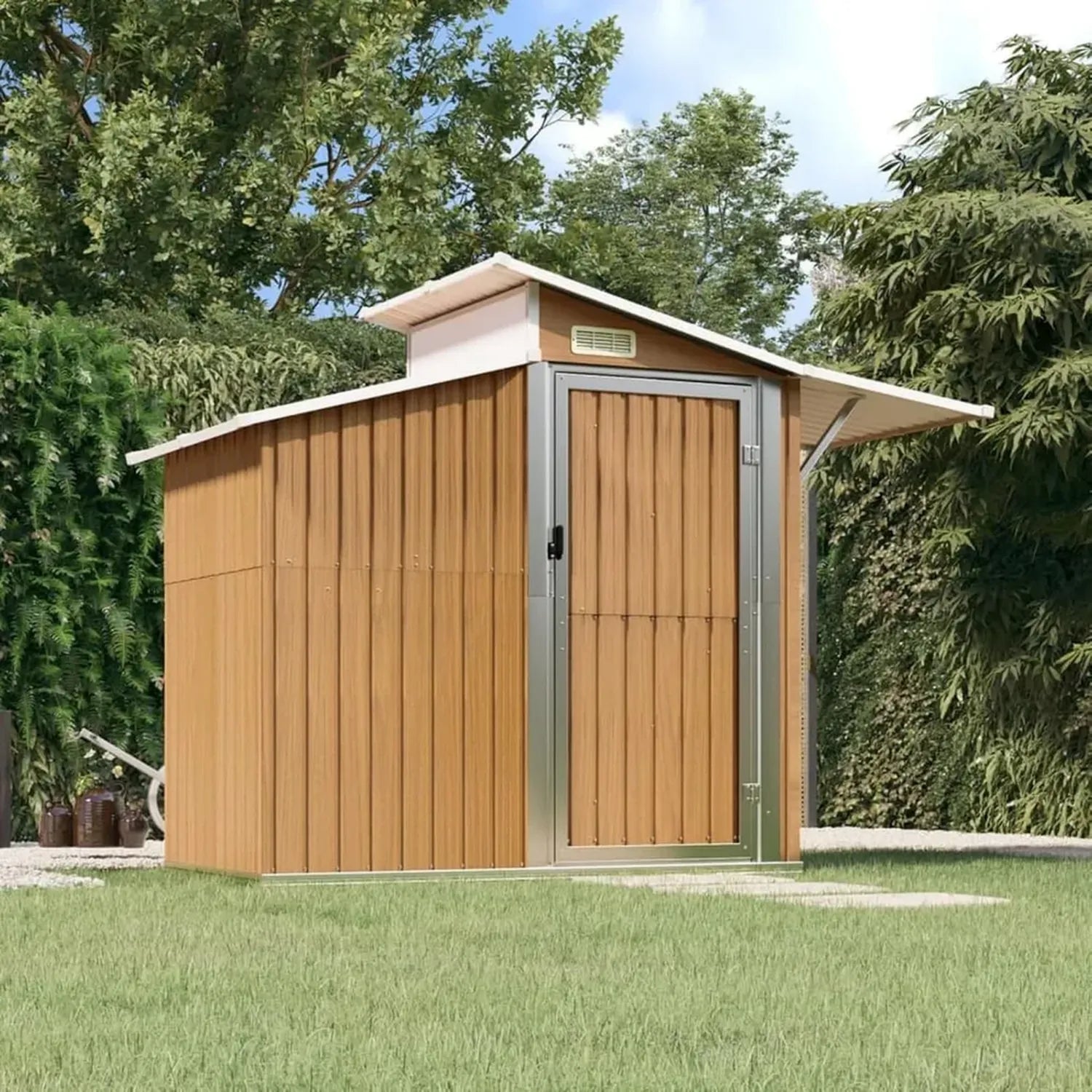 Abri de Jardin en Acier Galvanisé 270x130x208,5 cm Marron avec Porte