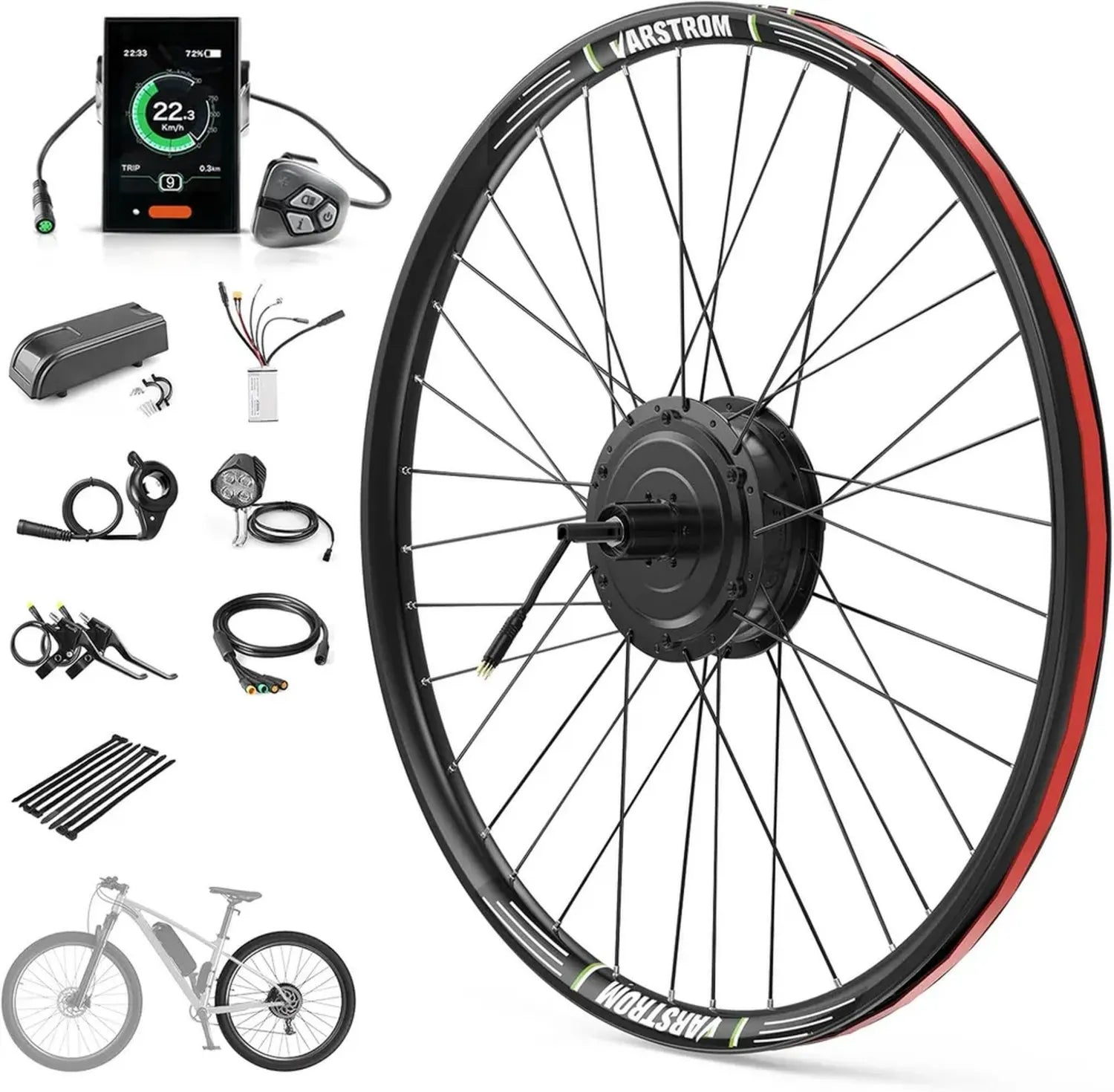 Kit de Conversion Vélo Électrique 36V 250W - Moteur Roue Arrière 26' à 700C, Cassette Brushless avec Écran DP C18