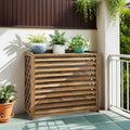 Coffre Clim Extérieur en Bois Massif Décoratif Marron avec Clôture pour Pompe à Chaleur (100x44x93cm)