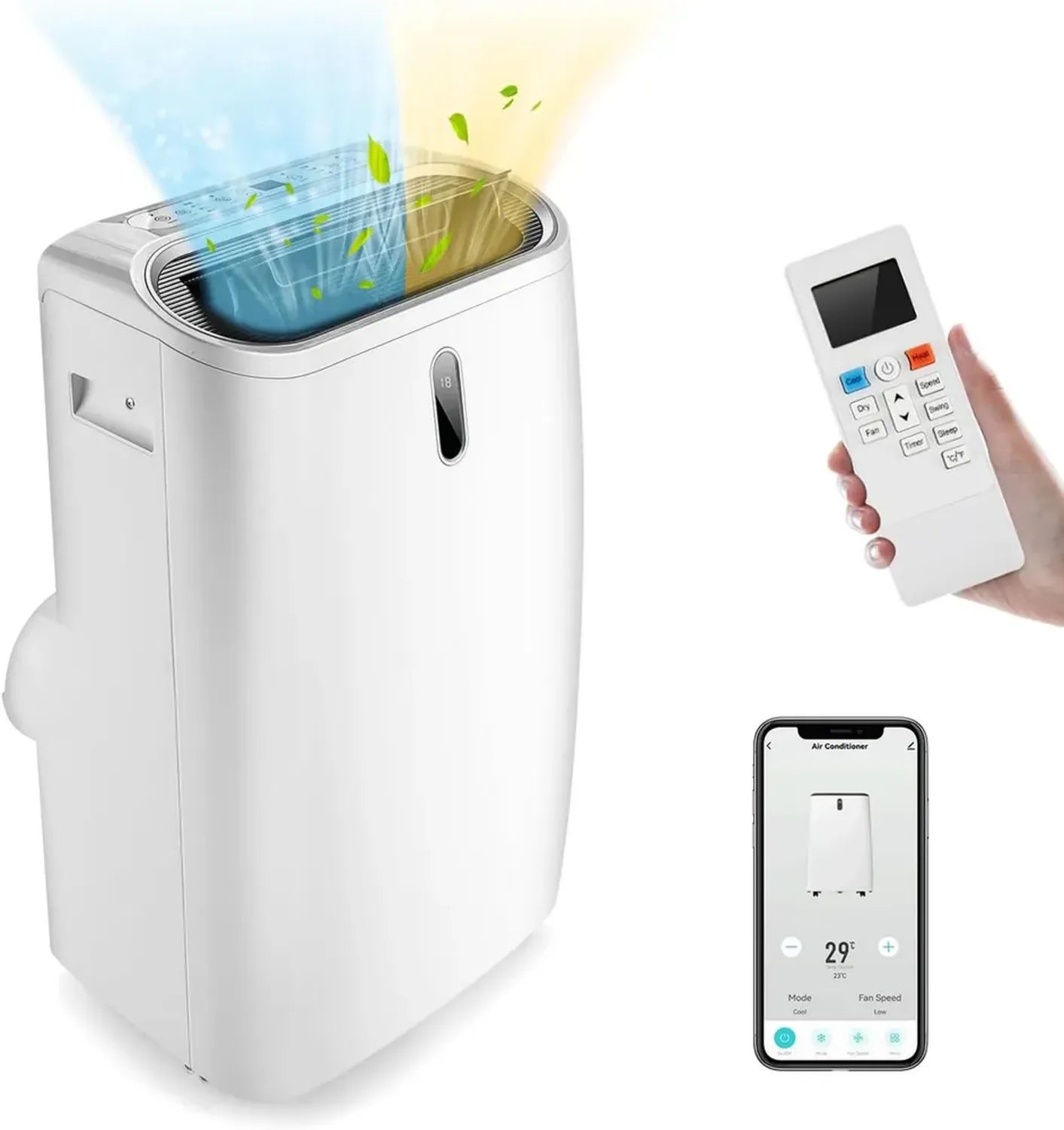 SOARS Climatiseur Portable 16000 BTU, 4-en-1 Refroidissement Chauffage Déshumidification Ventilation, Télécommande/Appli, Minuterie 24H