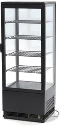 Vitrine Réfrigérée Compacte 98L - 4 Faces en Verre - Froid Ventilé - Température 0 à +12°C - LED Intégrée - Choix de Couleur: Noir ou Blanc - Pour Boissons, Pâtisseries et Snacks