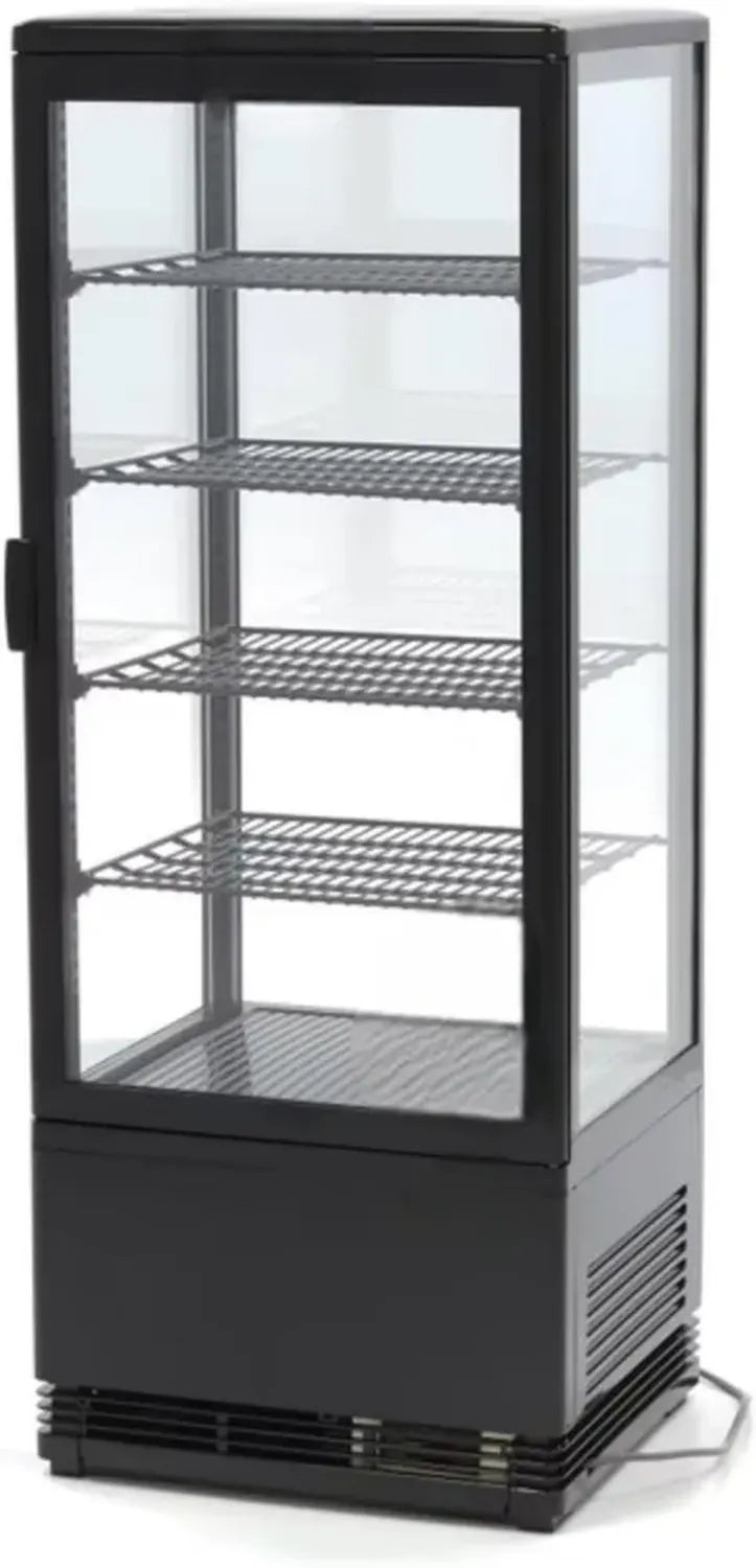 Vitrine Réfrigérée Compacte 98L - 4 Faces en Verre - Froid Ventilé - Température 0 à +12°C - LED Intégrée - Choix de Couleur: Noir ou Blanc - Pour Boissons, Pâtisseries et Snacks