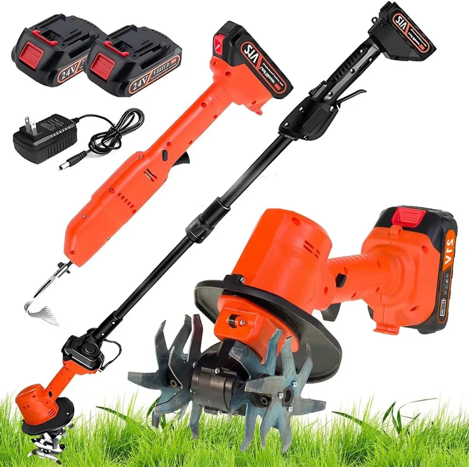 Motobineuse Électrique sans Fil avec Manche Réglable, 2 Batteries Incluses, Largeur 10 cm, Outil de Jardinage Portable
