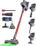 Aspirateur Balai sans Fil 48000Pa 550W, Autonomie 70min, Filtration 8 Couches, Très Silencieux, Brosse Anti-Noeuds, Rouge