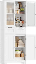 Armoire de Rangement Moderne avec 4 Portes et 2 Tiroirs, Vitrine Blanche de 170 cm pour Cuisine ou Salon