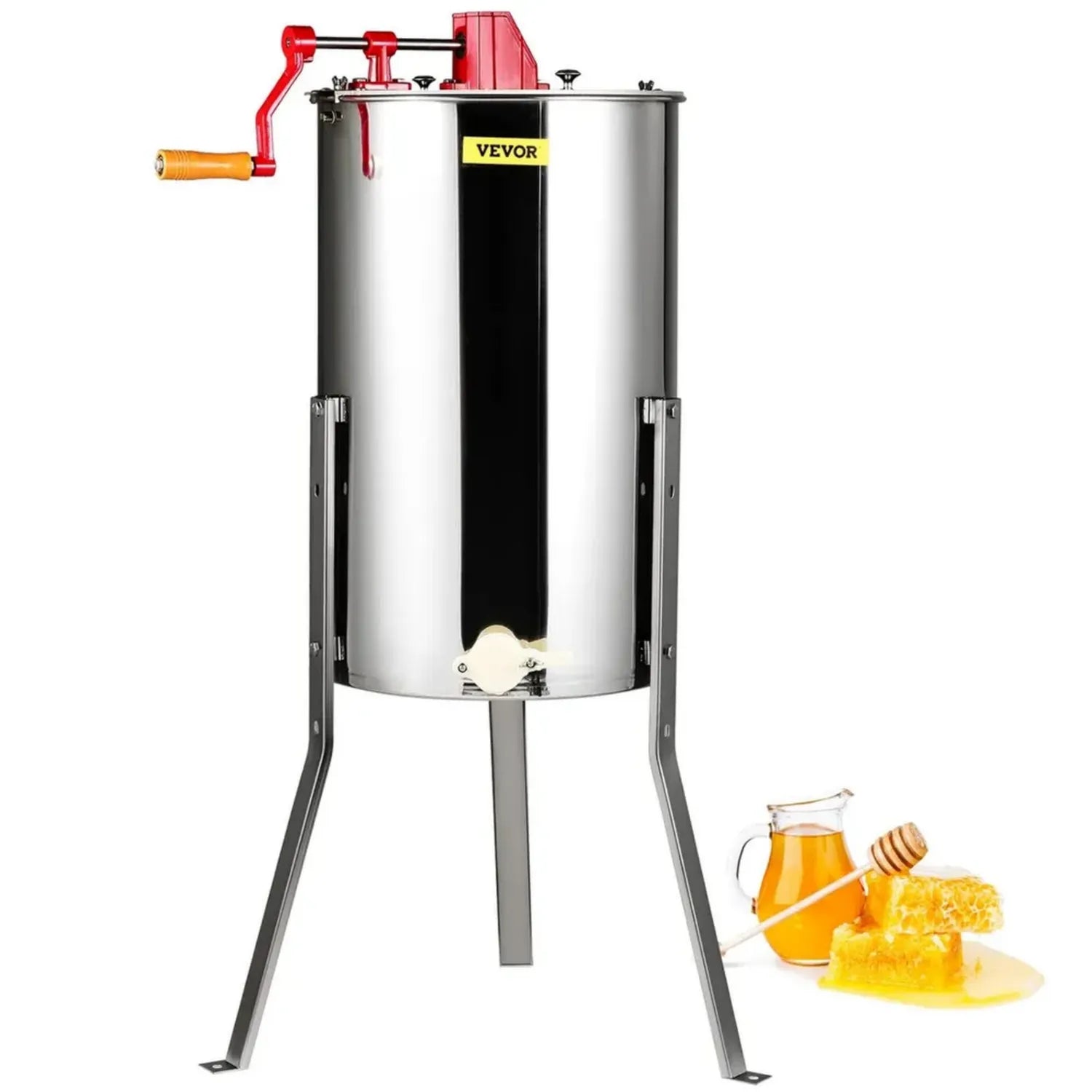 Extracteur de Miel Manuel VEVOR 3 Cadres en Acier Inoxydable avec Couvercle, Taille Réglable pour Apiculture