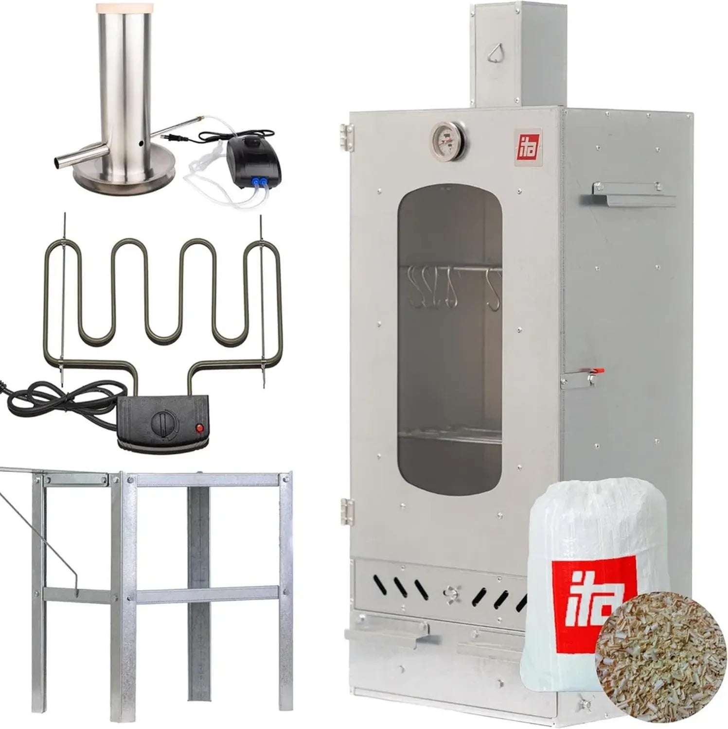 Fumoir Électrique ITA 7012 - Kit Complet avec Chauffage et Générateur de Fumée - Armoire Fenêtrée en Acier de Qualité Européenne