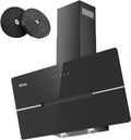 Hotte murale 90 cm IsEasy en verre noir, 578 m³/h, classe A++, 3 vitesses, éclairage LED, filtration avec recyclage ou évacuation