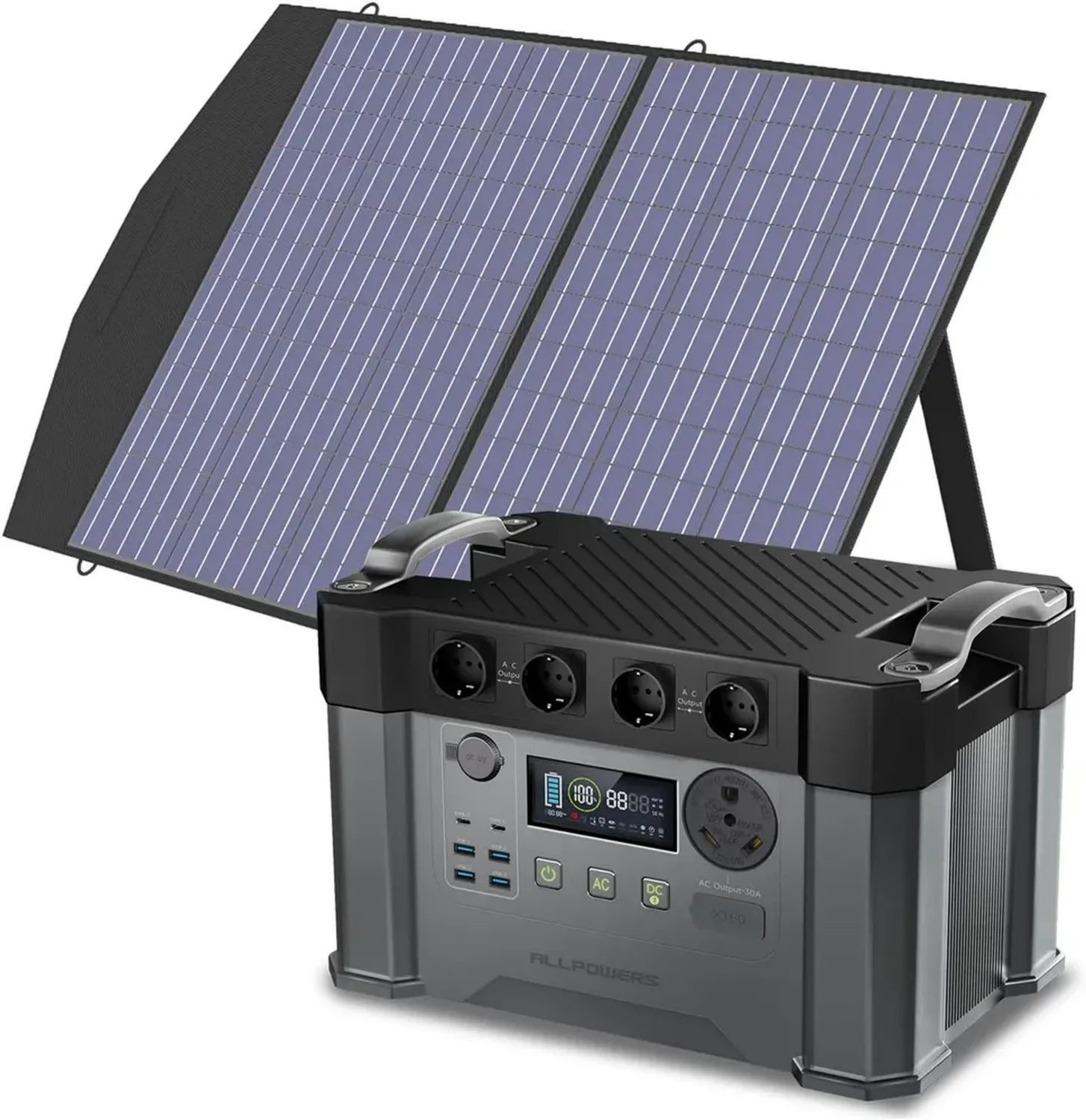 Générateur Solaire Portable ALLPOWERS S2000Pro 1451Wh avec Panneaux 100W, Charge Rapide 80% en 1h, 4 Prises AC 2400W, Idéal pour Camping et Jardin