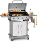 Barbecue à Gaz Camping Klarstein 4 Brûleurs, Gril en Inox 14400W, Plancha Extérieure avec Thermomètre