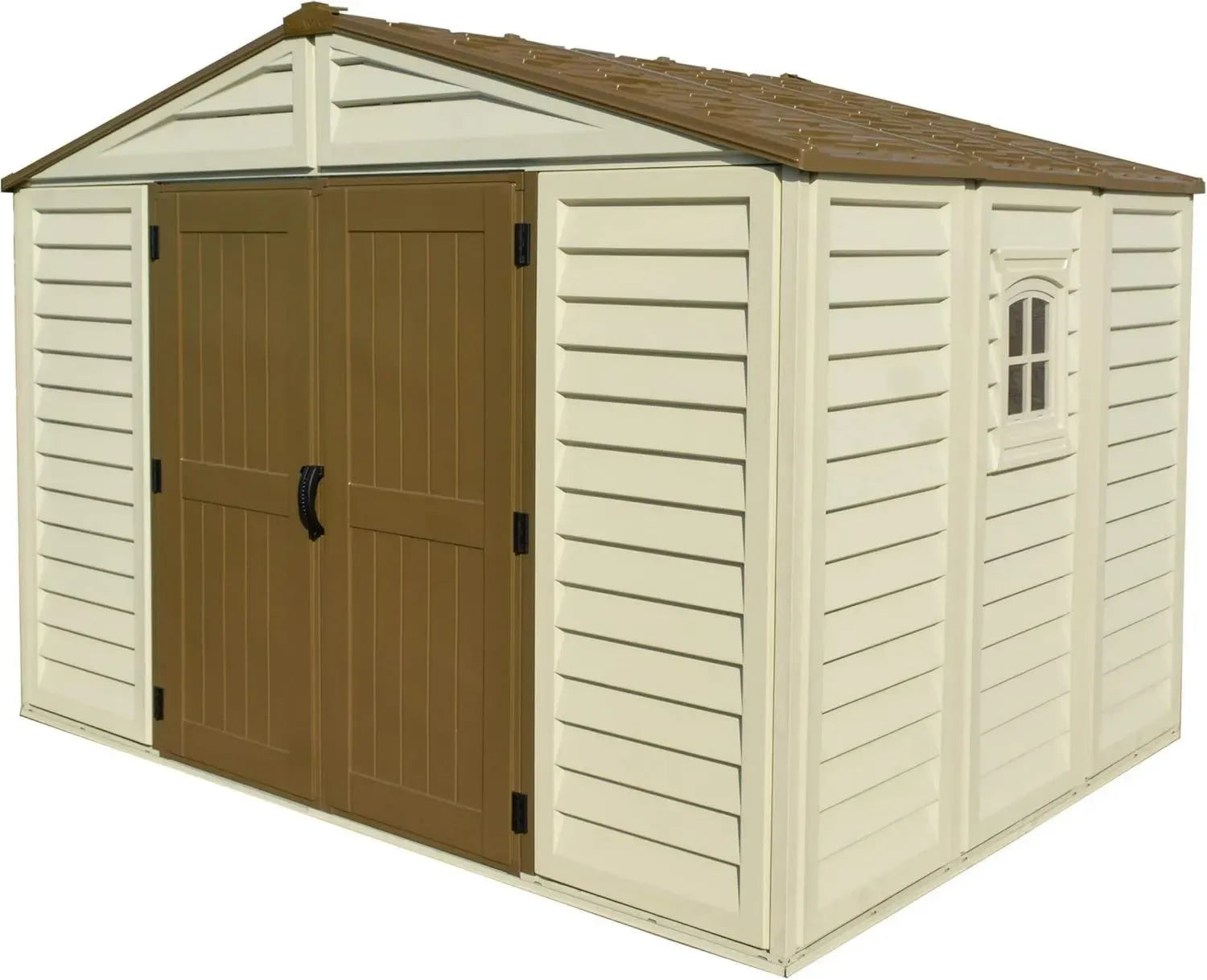 Abri de Jardin en PVC 10x8 avec Fenêtre et Base en Métal, Résistant et Sans Entretien