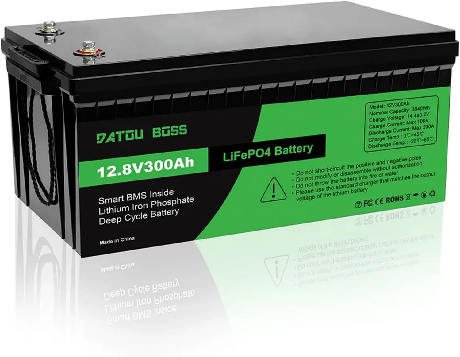 Batterie Lithium LiFePO4 12V 300Ah, 3840Wh avec BMS 200A, Plus de 10000 Cycles, Compatible Série/Parallèle, Idéale pour Système Solaire, Maritime et Domestique