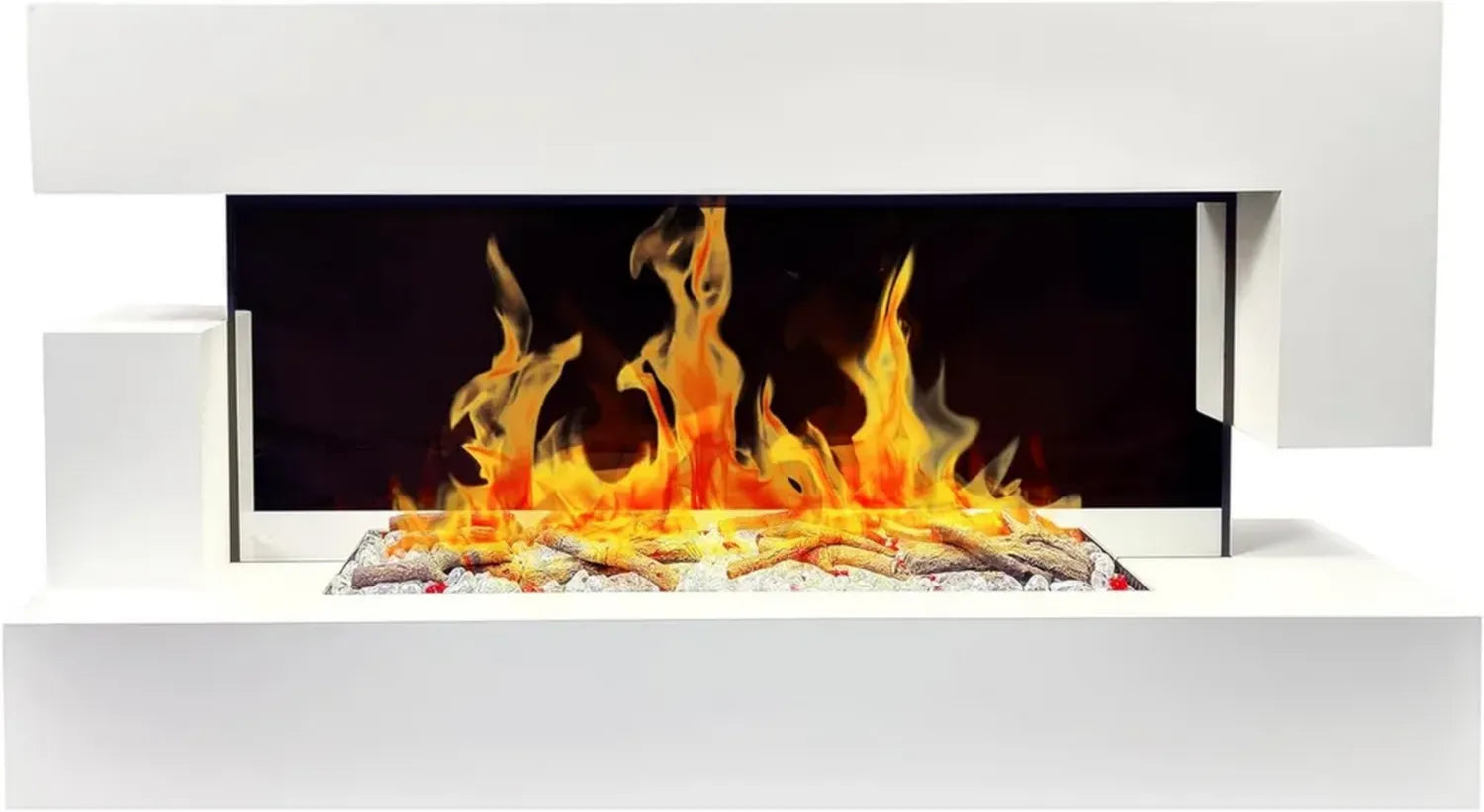 Cheminée Électrique Murale Design LED 120 cm Blanc avec Effet de Flammes