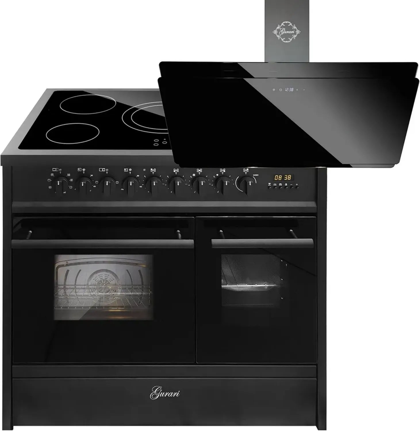 Cuisinière électrique 90 cm avec double four et hotte aspirante