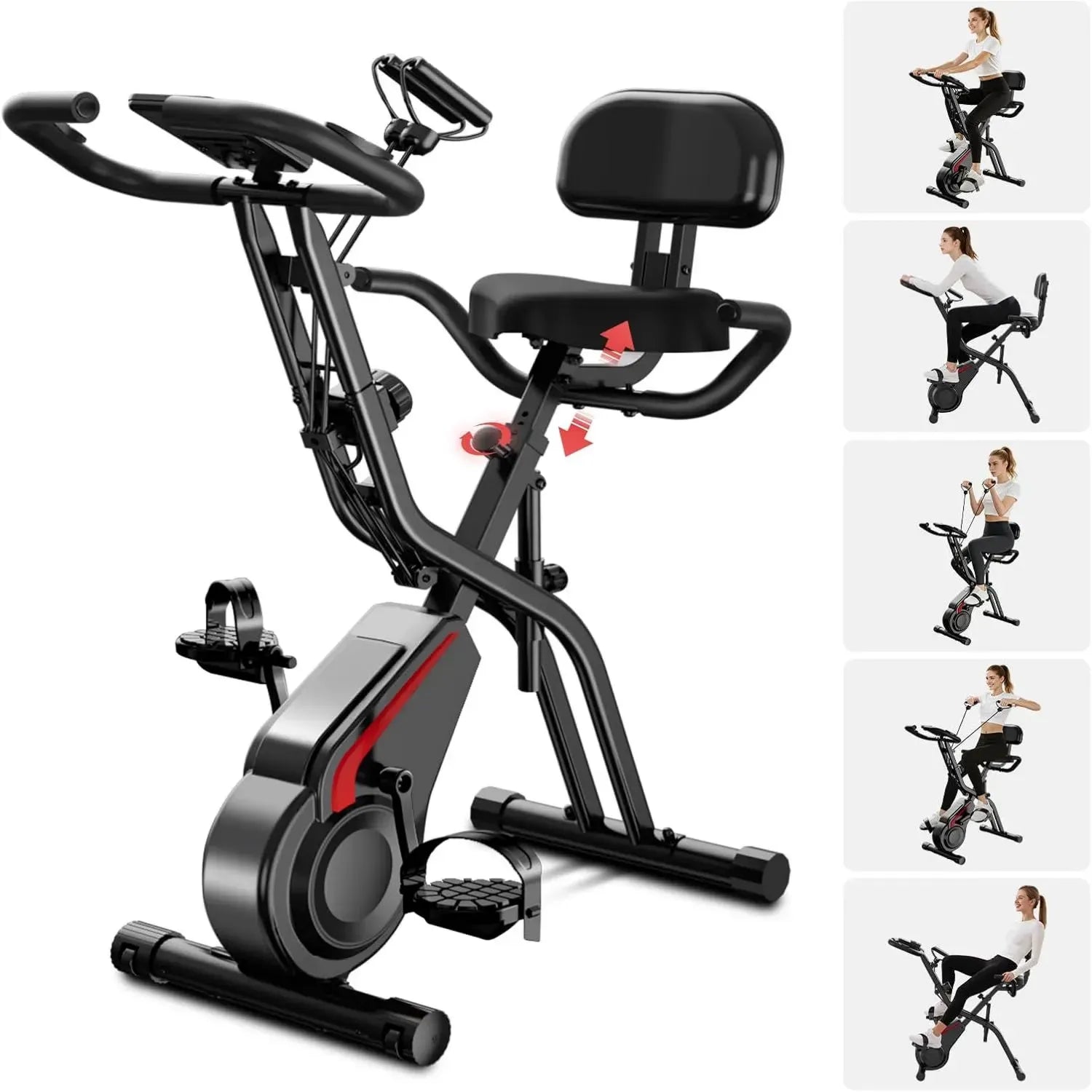 Vélo d'Appartement Pliable 3-en-1 avec Résistance Magnétique Silencieuse, Capteur Cardiaque et Écran LED