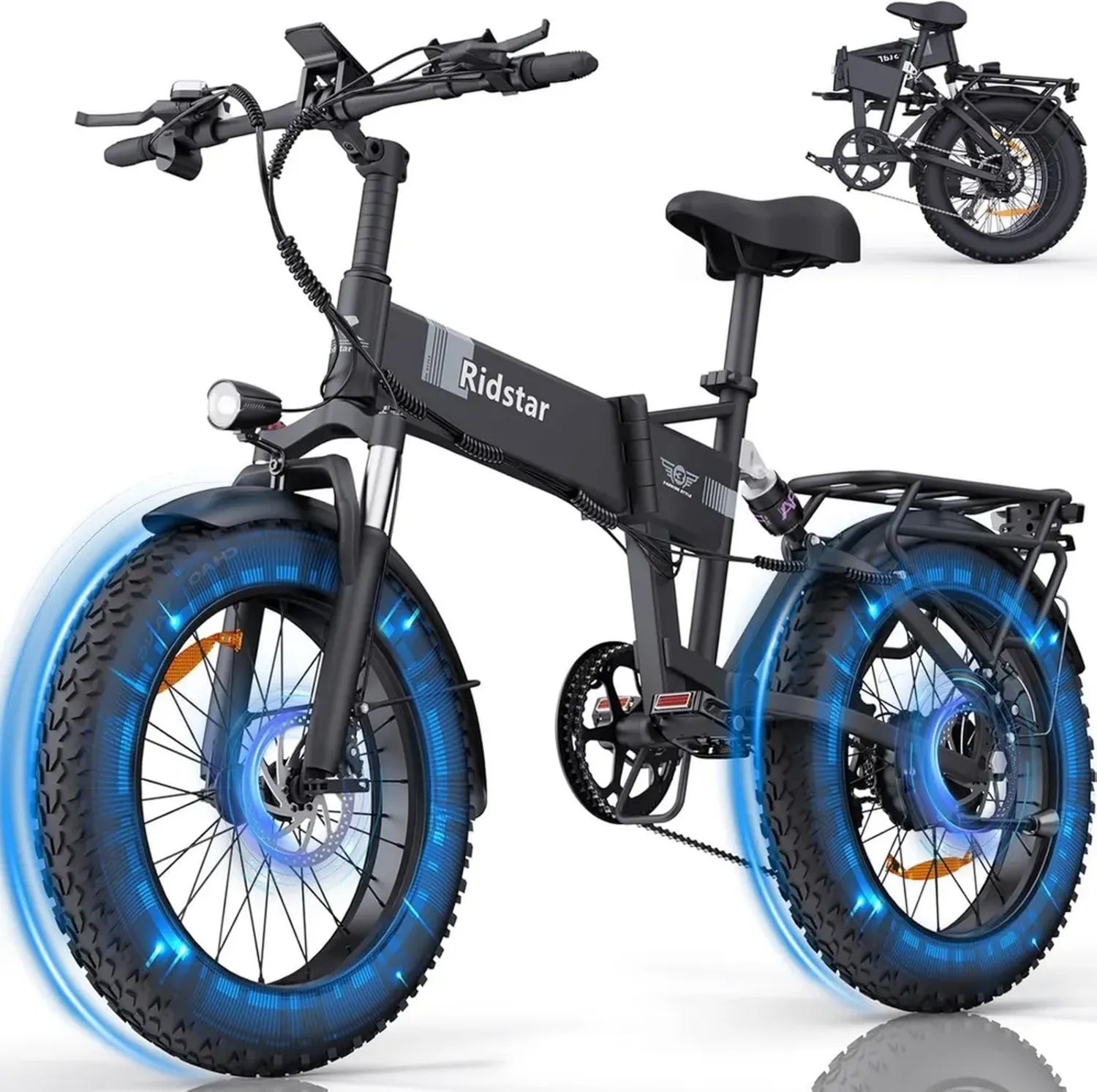 Vélo Électrique Pliable H20 Pro, Autonomie 150 km, Batterie 48V 23Ah, Double Moteur 170 Nm, 20 Fat Bike, 7 Vitesses VTC, Suspension et Freins à Disques LCD