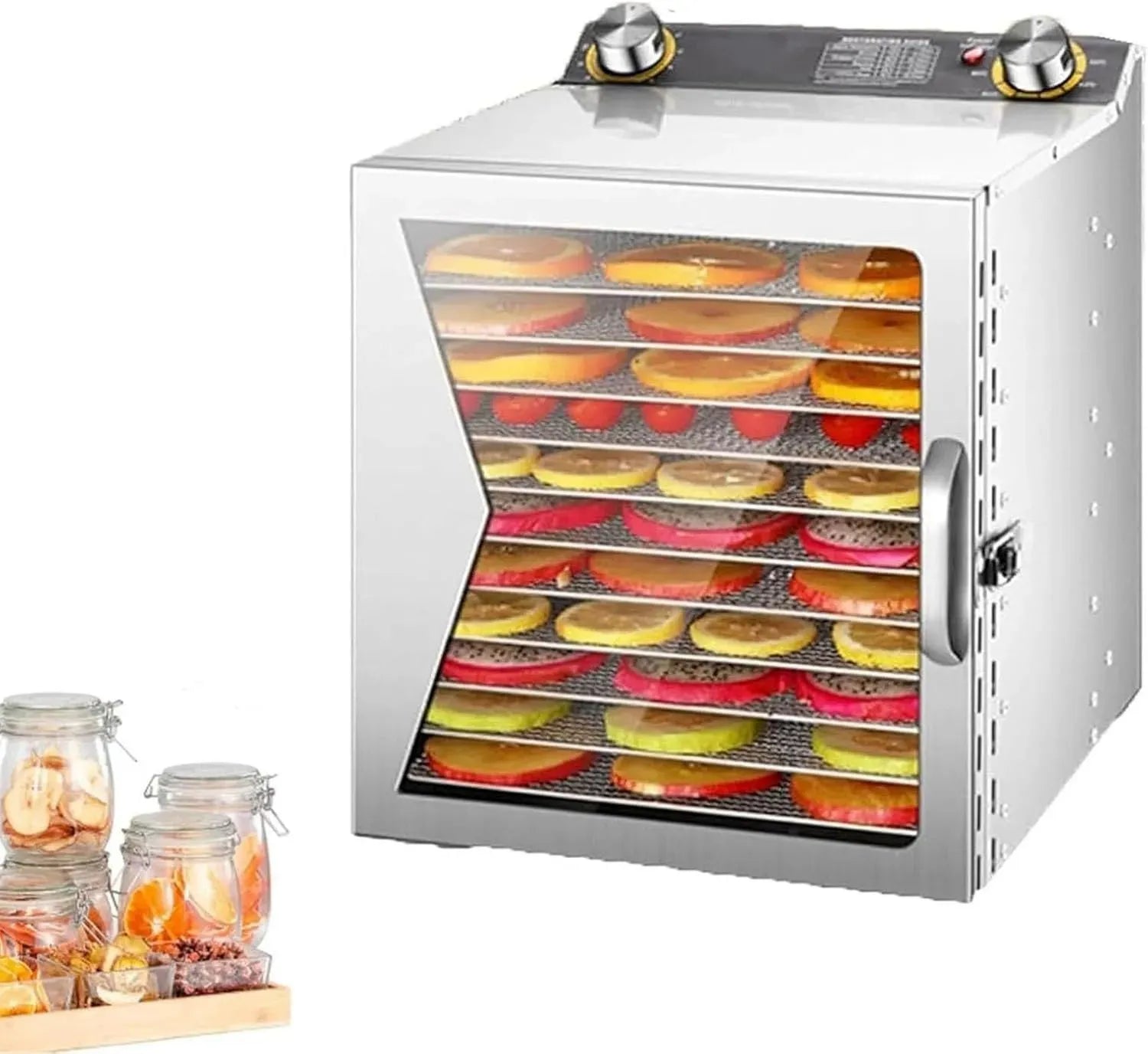 Déshydrateur alimentaire professionnel 6 à 18 plateaux, acier inoxydable, contrôle de température réglable, minuterie intégrée