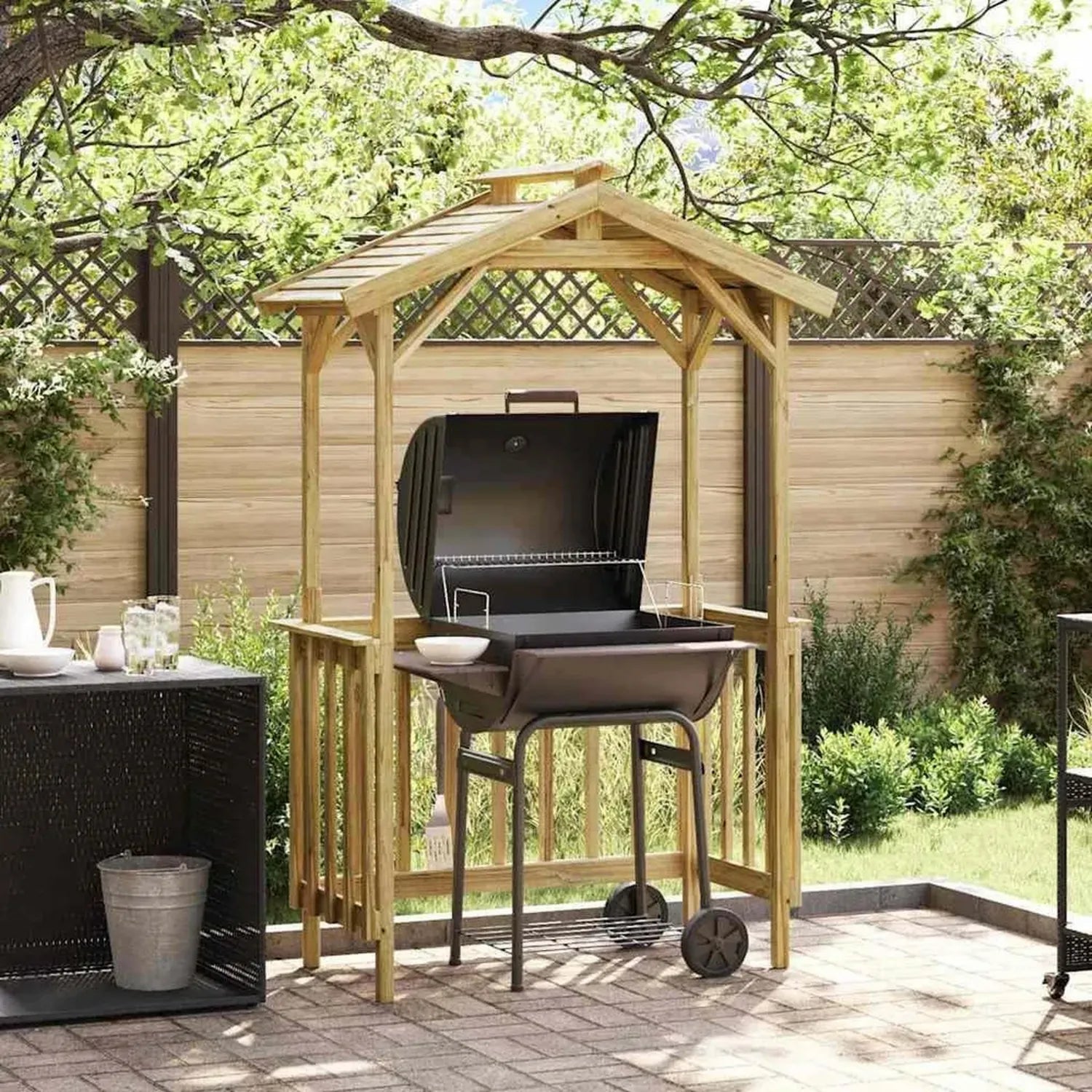 Pavillon de barbecue en bois traité avec rangement intégré
