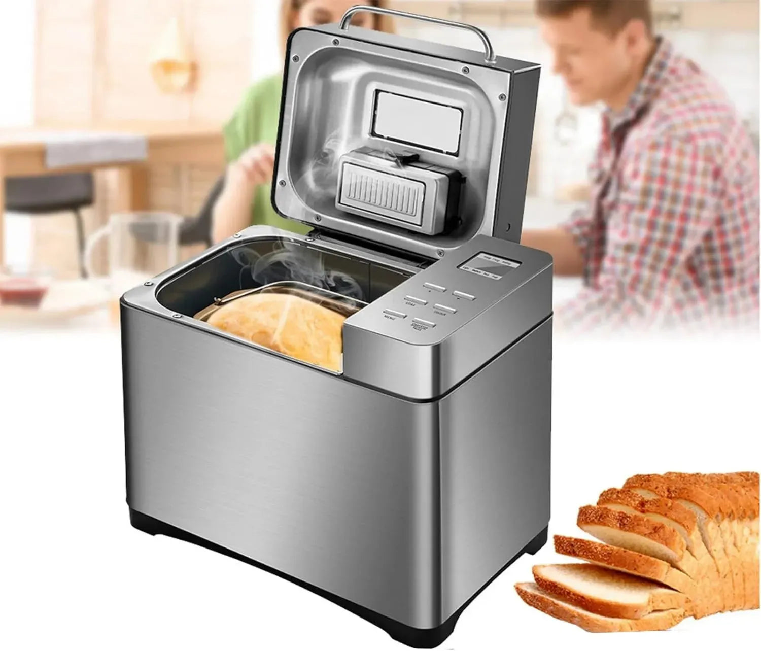 Machine à pain inox programmable avec distributeur, écran tactile, 3 tailles et couleurs de croûte