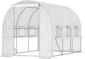 Outsunny Serre Tunnel 6 m² avec Fenêtres et Porte en PE Blanc