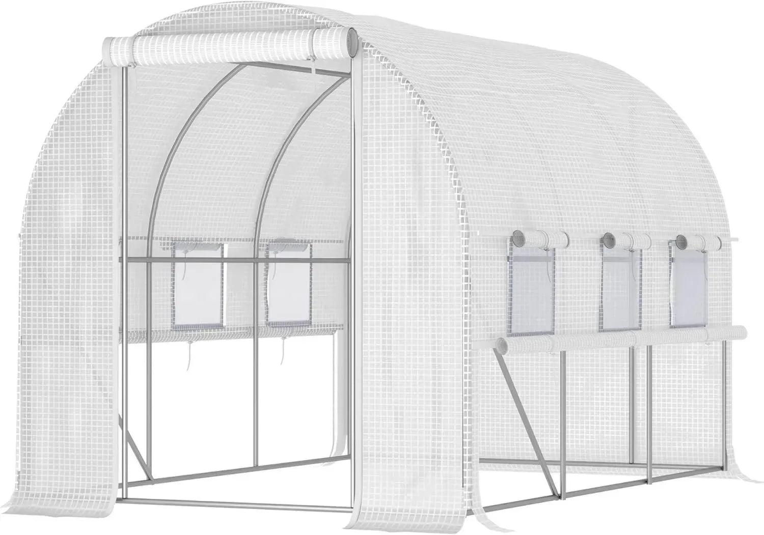 Outsunny Serre Tunnel 6 m² avec Fenêtres et Porte en PE Blanc