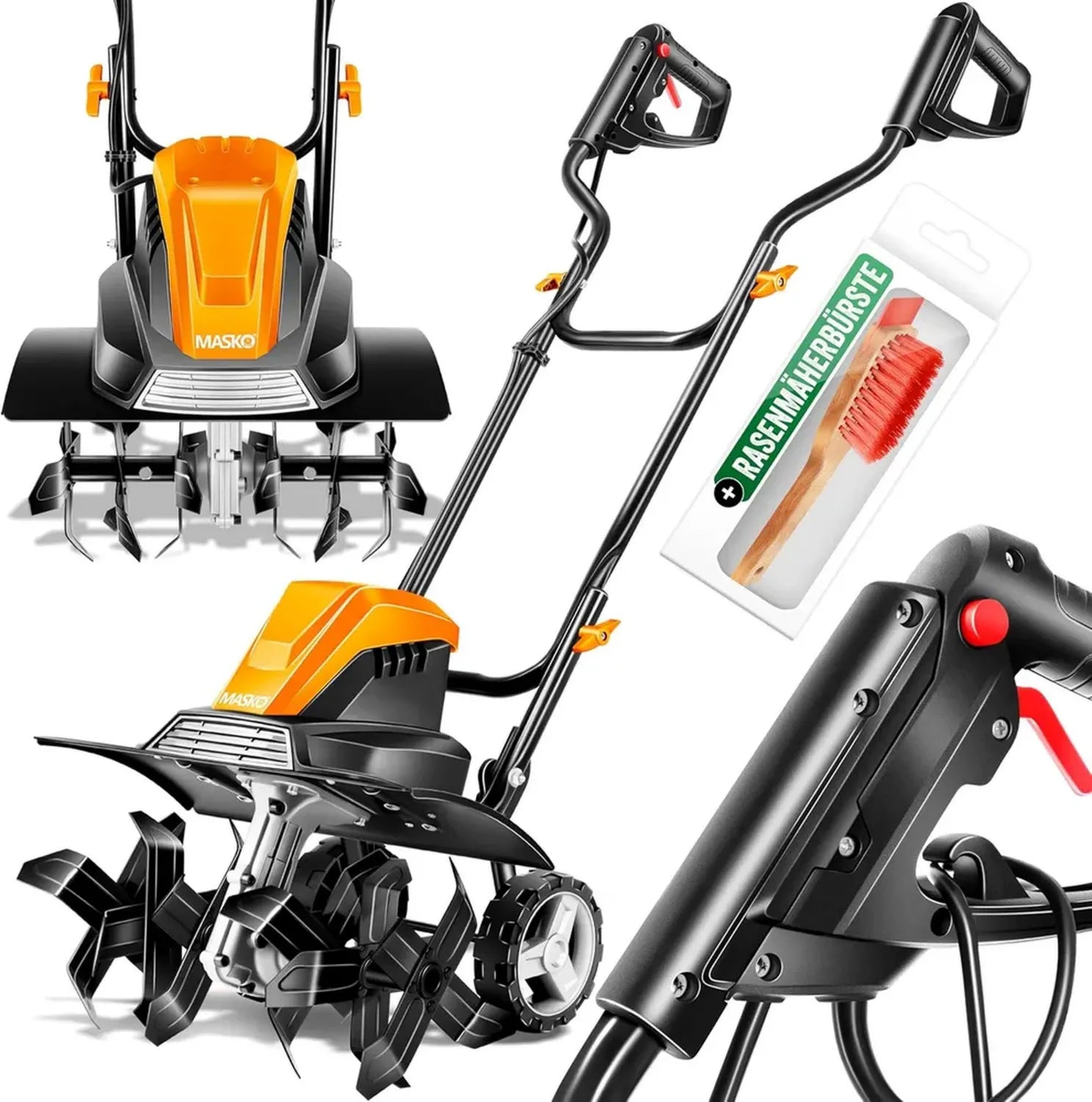 Motobineuse Électrique 1500W MASKO, Largeur 45cm, Profondeur 20cm, Orange