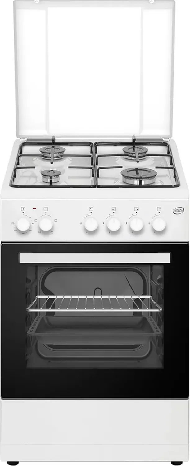 Cuisinière à gaz 4 brûleurs avec four électrique 48 L, sécurité intégrée