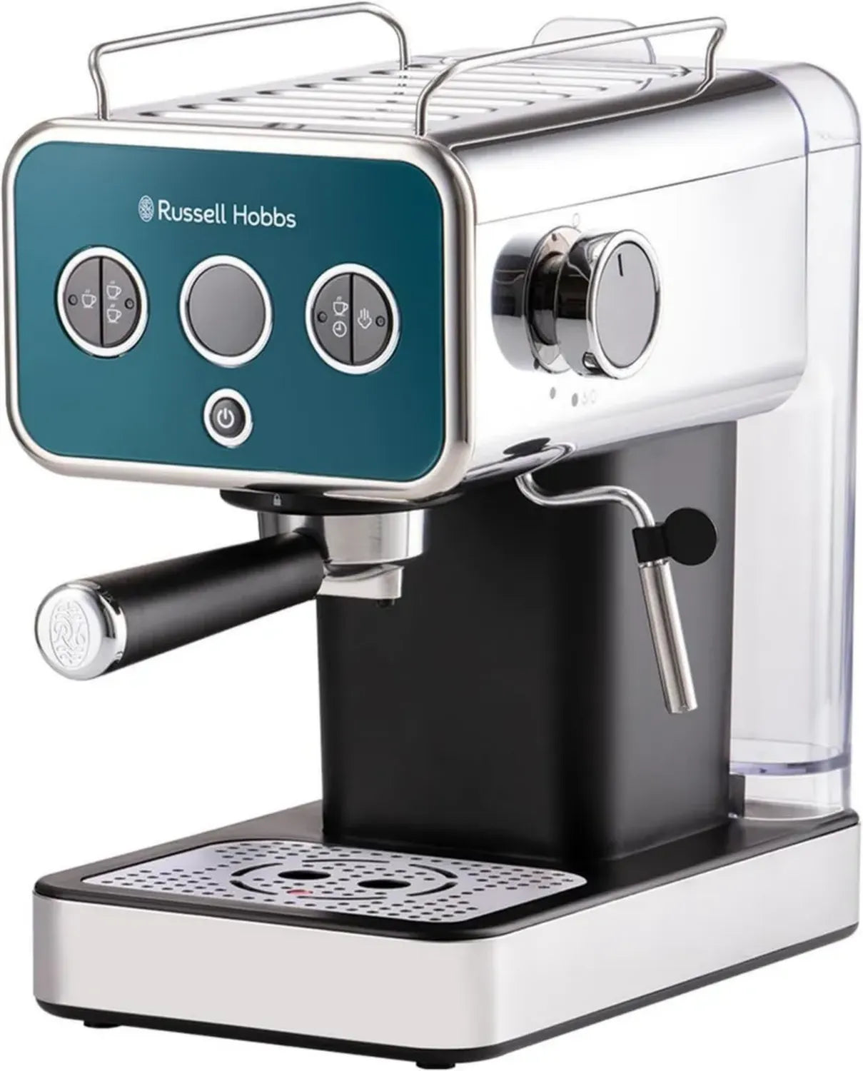Machine à Expresso Russell Hobbs Distinctions Océan - Design Vintage, 15 Bars, Modes Automatiques et Manuels, Chauffage Rapide, Buse Vapeur, Affichage LED