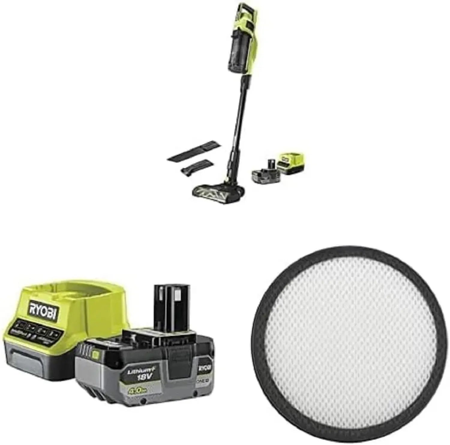 Aspirateur balai sans fil Ryobi 18V ONE+ avec moteur sans balais et accessoires complets