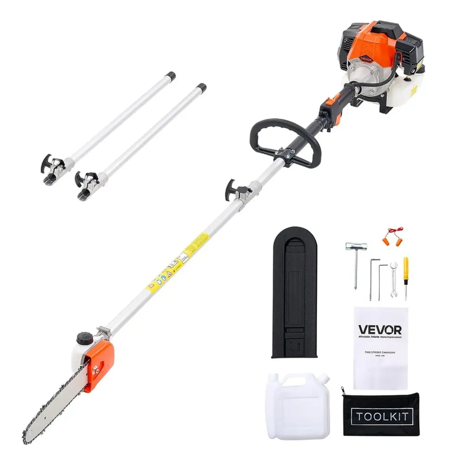 Scie à Élaguer Thermique sur Perche, 43 cc, Sans Fil, avec Perche Extensible 2,08-3,58 m, Guide-chaîne 25,4 cm, Réservoir 850 ml, Idéale pour Taillage d'Arbres