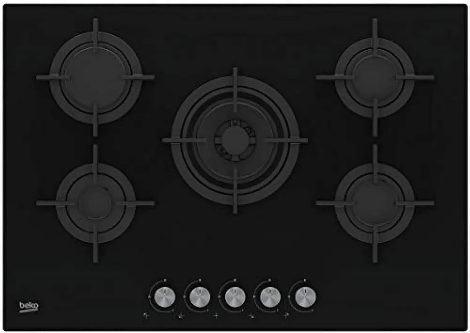 Plaque de Cuisson à Gaz 5 Feux 75 cm en Verre Noir