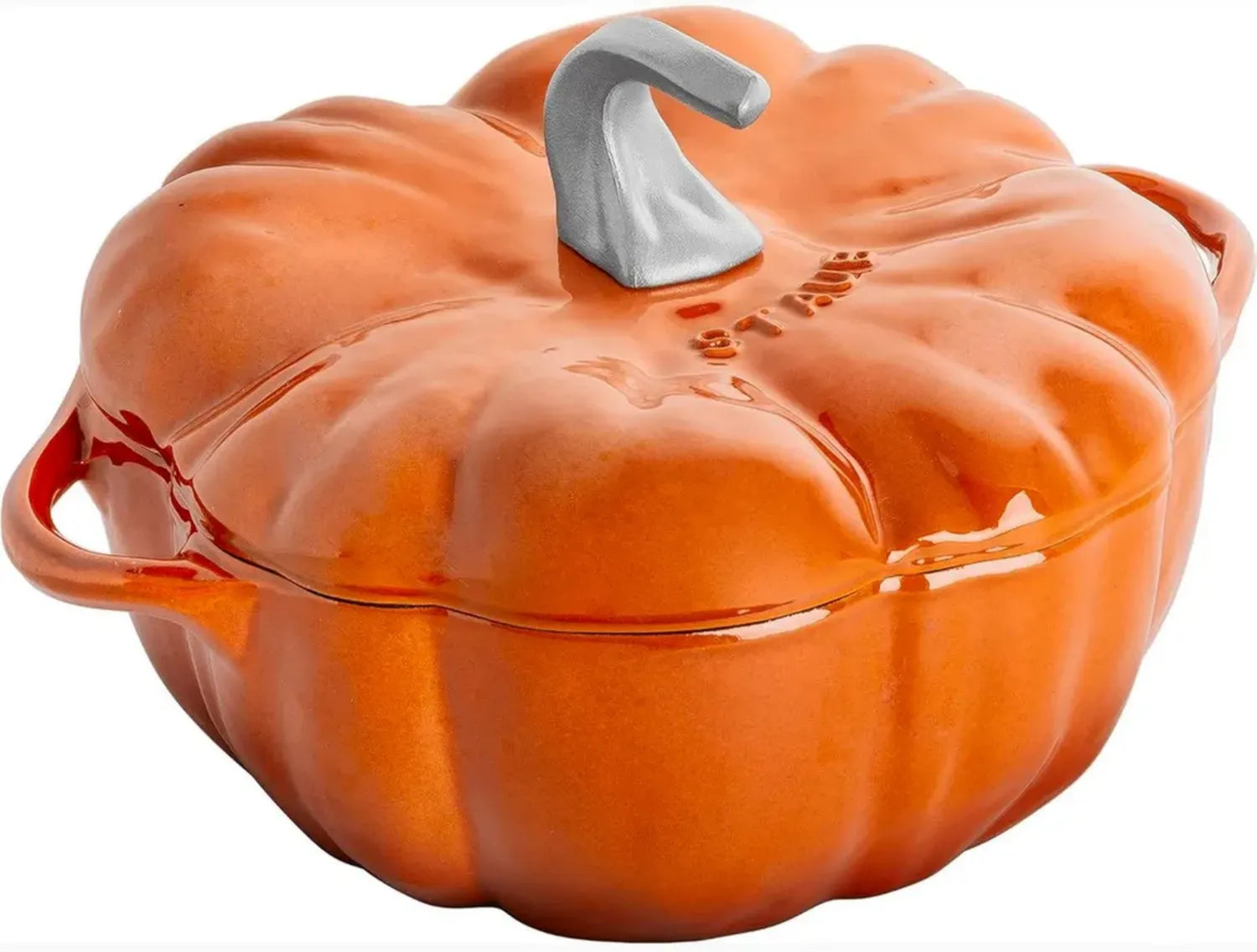 Cocotte en fonte Staub, couvercle bouton inox, idéale pour 3-4 personnes, coloris orange brûlé, Made in France