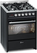 Cuisinière gaz noir 60 cm avec four électrique 60L, gaz naturel/propane, fonction WOK