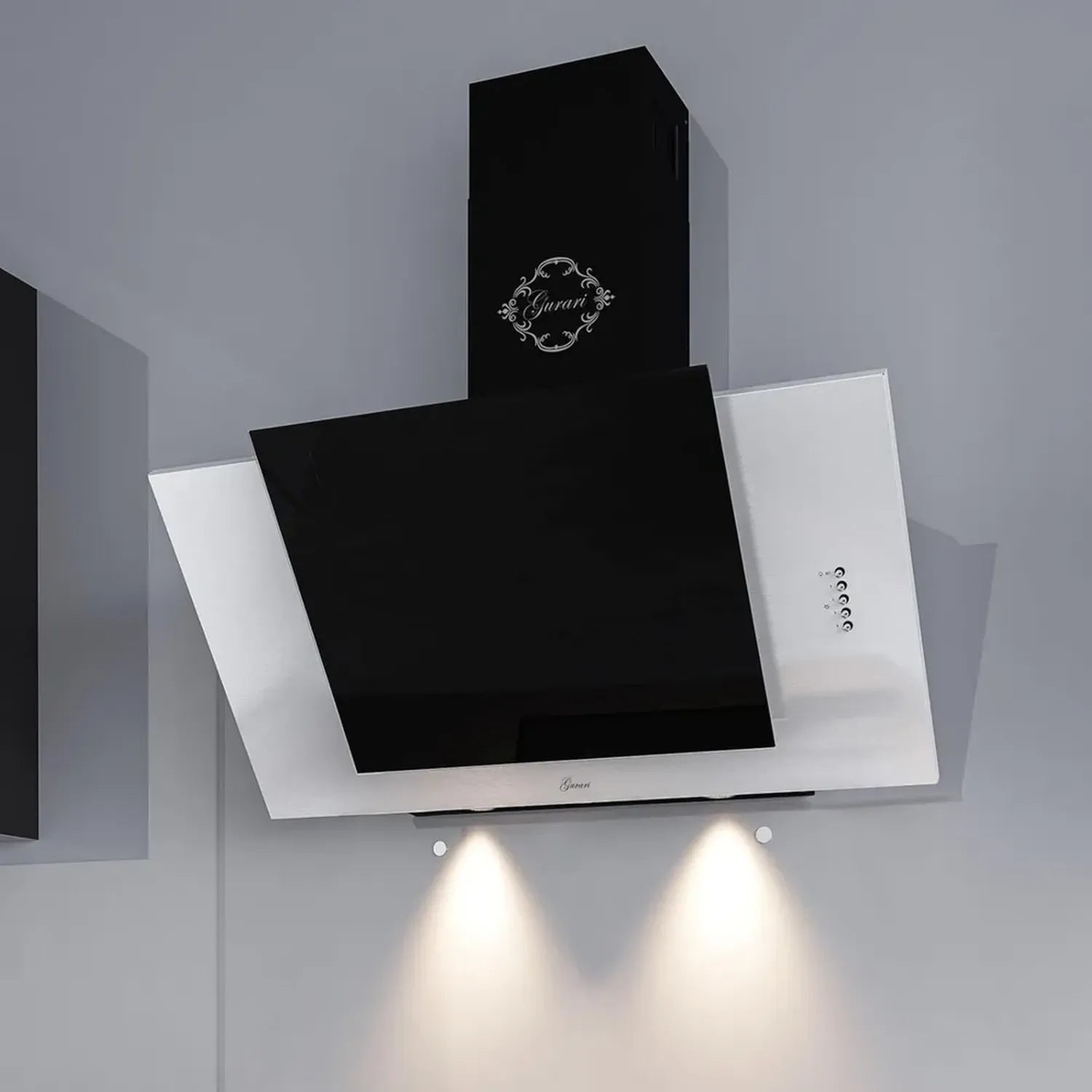 Hotte murale 60 cm en inox et verre noir, débit 1000 m³/h