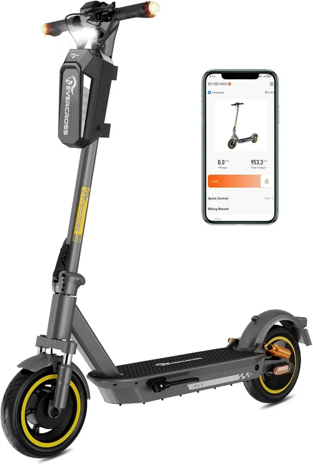 Trottinette Électrique Pliable EVERCROSS Adulte 500W, 10'' avec Contrôle via App, Autonomie 90-150KM, Vitesse 25km/h, Écran LED, Double Suspension