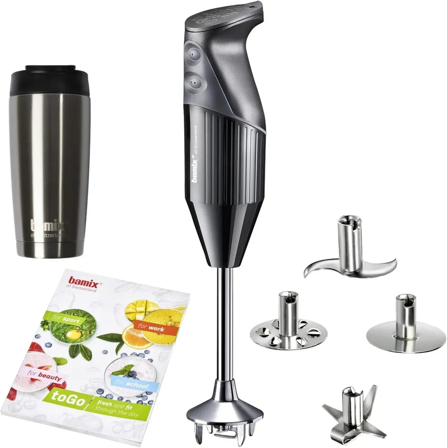 Mixeur Plongeant Bamix M200 toGO, Accessoires Multiples, 200W, Inox, Noir, Fabriqué en Suisse