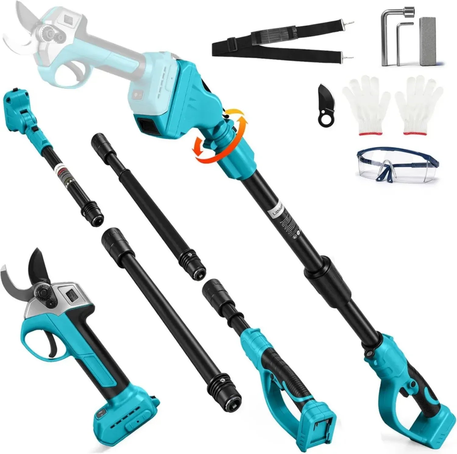 Sécateur électrique sans fil avec manche télescopique, compatible Makita 18 V (sans batterie), moteur brushless pour élagage des arbres et fruitiers
