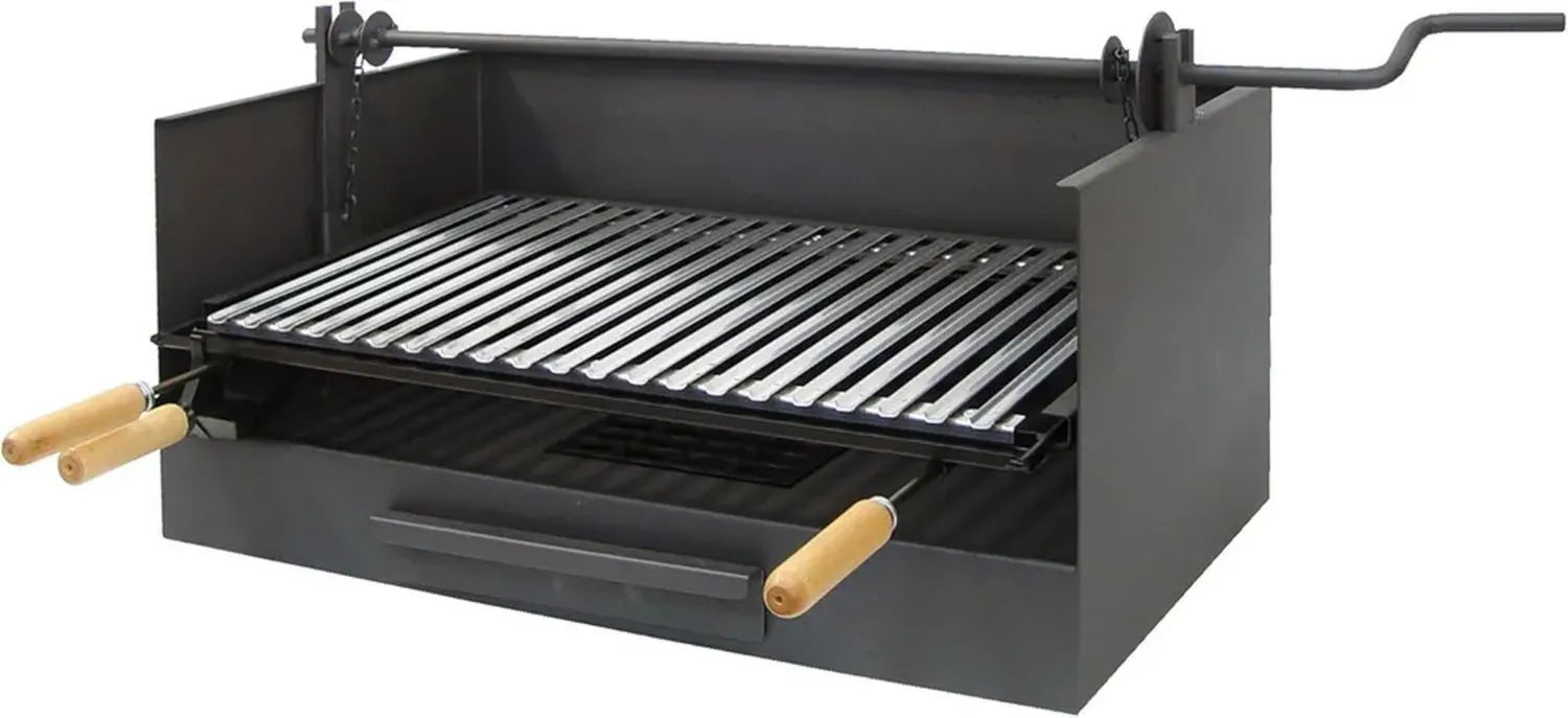 Tiroir Barbecue en Acier Inoxydable avec Broche et Grille, 50x40x33 cm - IMEX EL ZORRO