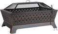 Brasero de jardin rectangulaire en noir avec couvercle de protection