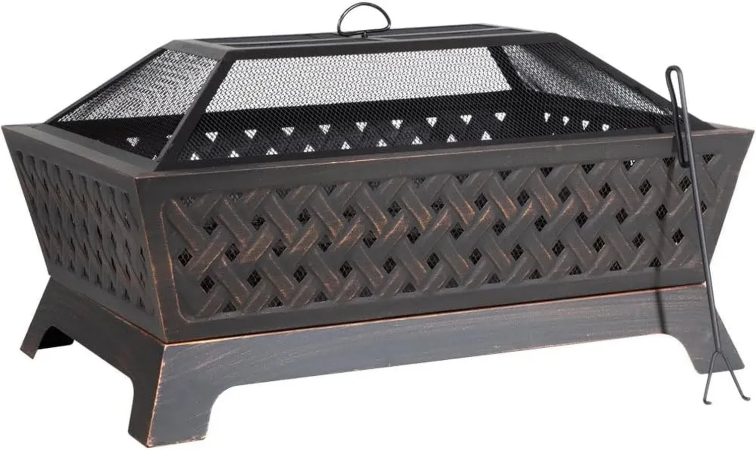 Brasero de jardin rectangulaire en noir avec couvercle de protection