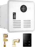 Chauffe-Eau au Propane Portable 12V pour Camping-Car, 65 000 BTU, 3,9 GPM, avec Porte 15x15' et Télécommande - Blanc