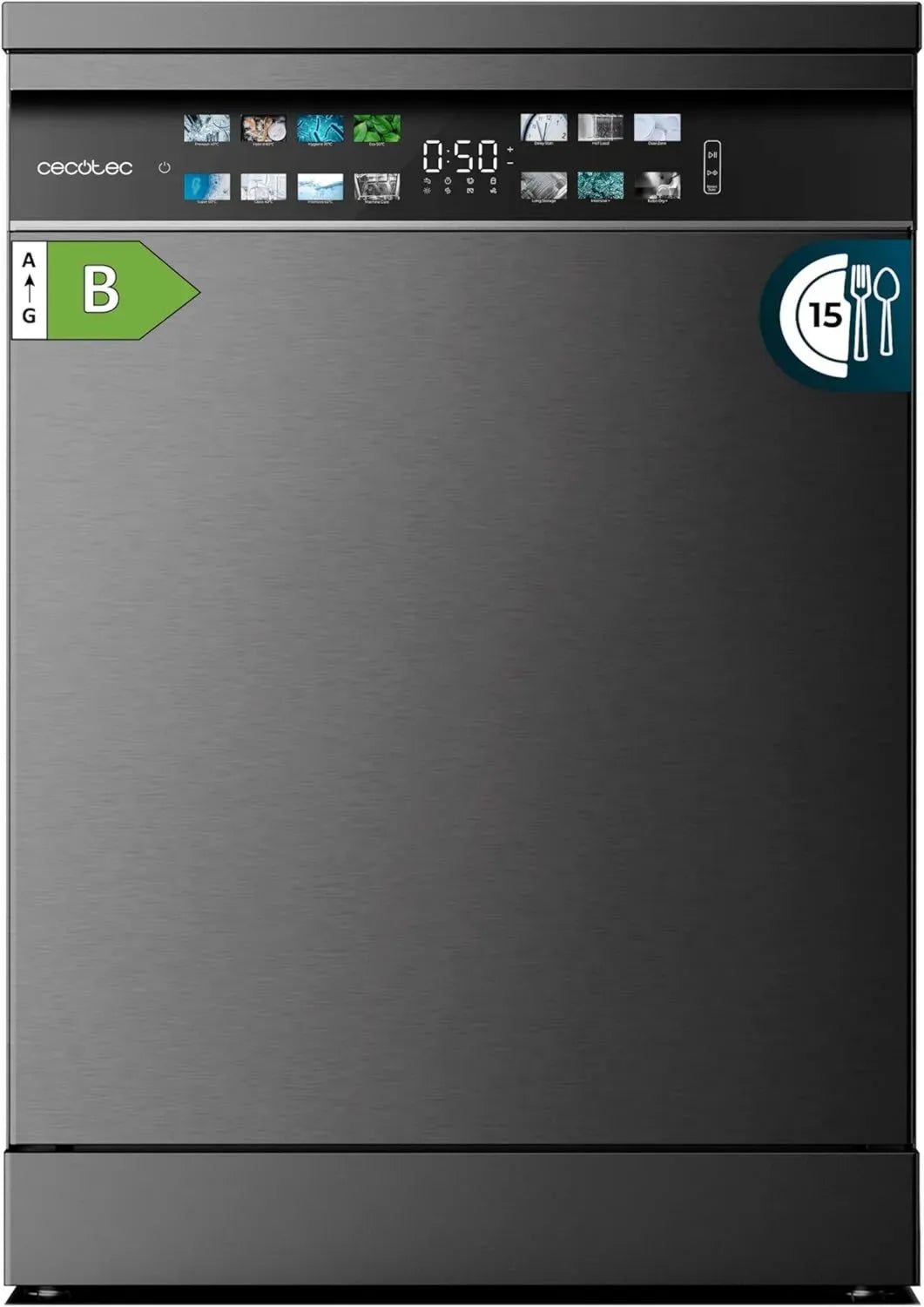 Lave-vaisselle 60cm Cecotec Bolero Aguazero 6700 - 15 couverts, Classe B, Moteur Inverter Plus, Séchage O2, Double Zone, Plateau Ajustable, Turbo Dry+