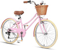 Vélo Cruiser Fille 20-26' Shimano 6 Vitesses avec Panier, Multicolore