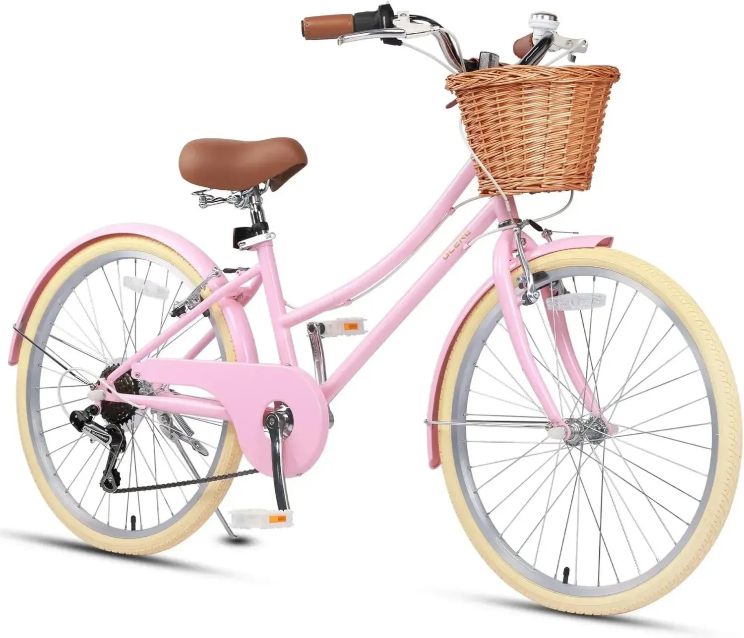Vélo Cruiser Fille 20-26' Shimano 6 Vitesses avec Panier, Multicolore