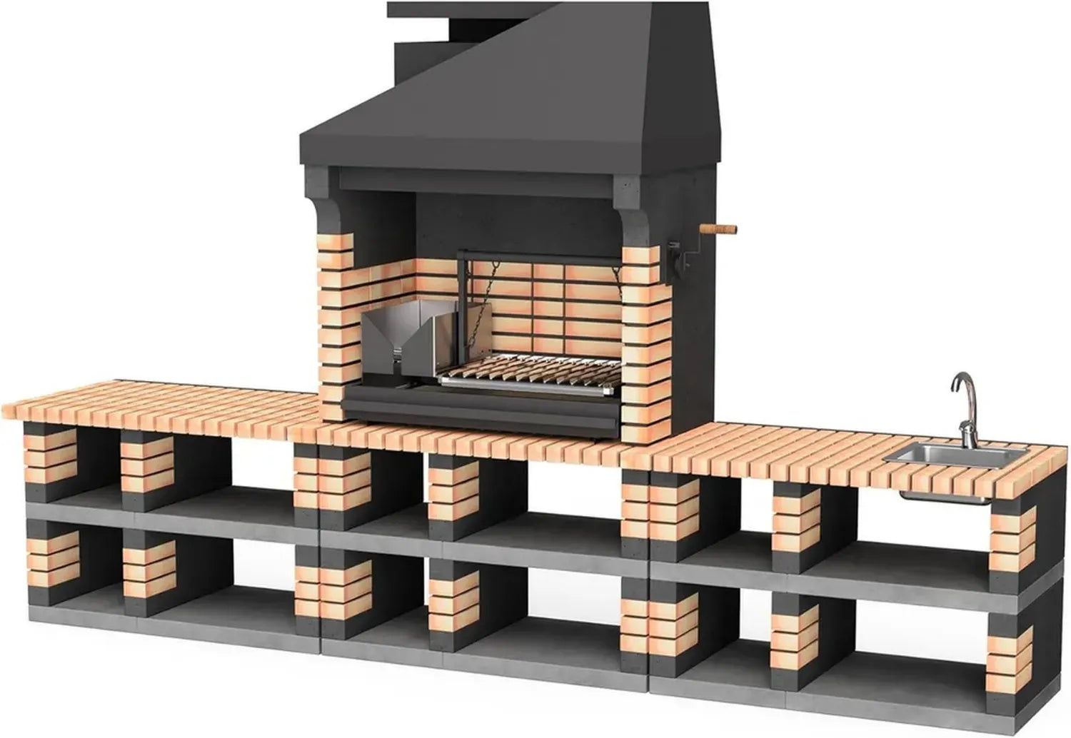 Barbecue Préfabriqué en Béton Réfractaire Bois et Charbon - Modèle Pan America Orange