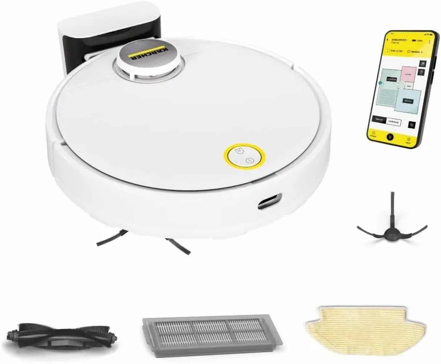 Aspirateur Robot Laveur Kärcher RCV 3, Contrôle via Application, Navigation LiDAR, Cartographie Intelligente, Détection Obstacles, Puissance 2500 Pa, 120 Min d'Autonomie, Pour Sols Durs et Tapis