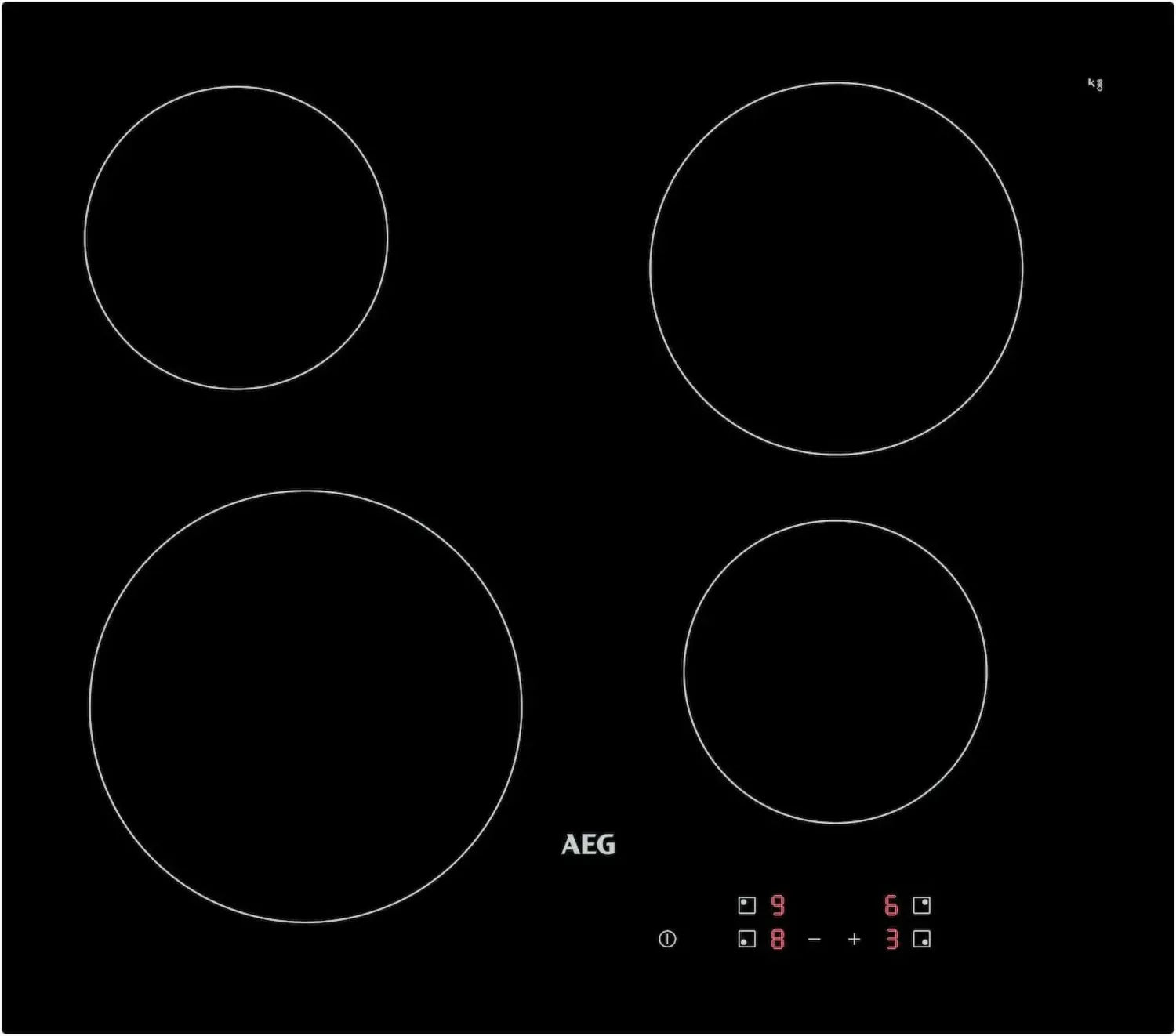 Plaque de Cuisson Vitrocéramique AEG 3000 - 4 Zones, 49 cm, Nettoyage Facile, Commande Tactile, Indicateurs de Chaleur, Insertion Noire