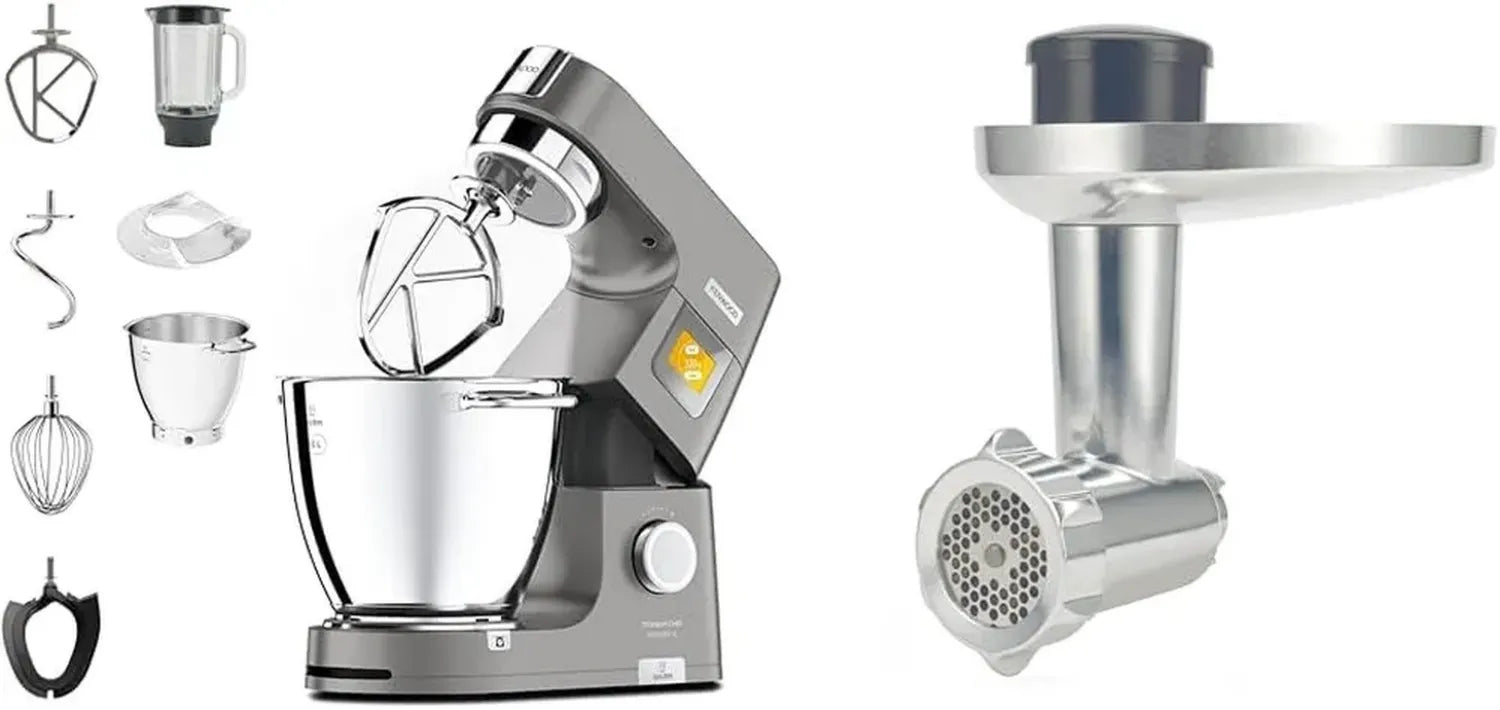 Kenwood Titanium Chef Pâtissier XL, Robot Multitâche 7L, 1400W, Argent avec Hachoir en Aluminium